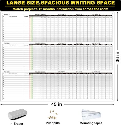Extra Large Dry Erase Gantt Chart for Wall, 36 x 45 Inch Erasable Multi Project Management Timeline Tracker, Giant 52 Week Visual White Board Time Blocking Planner Poster for Tracking Task Status in Kuwait
