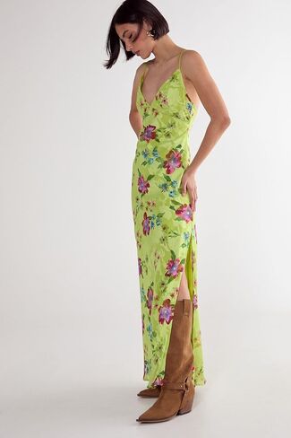 Nasty Gal Floral Burnout Strappy Tie Back Split Leg Maxi Dress in Saudi Arabia