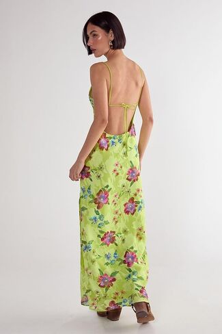 Nasty Gal Floral Burnout Strappy Tie Back Split Leg Maxi Dress in Saudi Arabia