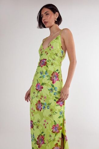 Nasty Gal Floral Burnout Strappy Tie Back Split Leg Maxi Dress in Saudi Arabia
