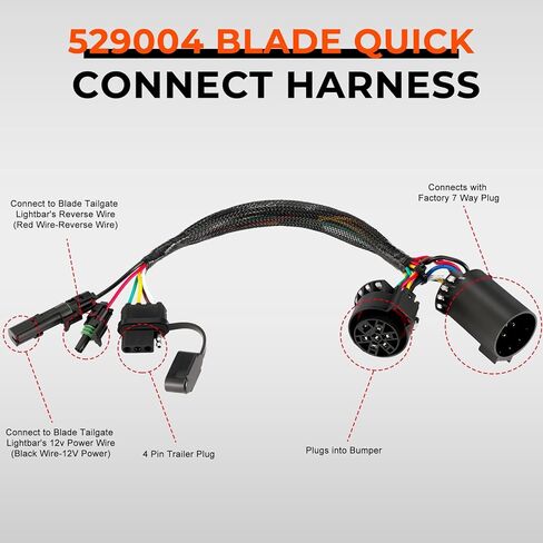 529004 Quick Blade Connect Harness Adapter for Car Trucks Tailgate Light Bar LED Redline Amber Turn Signal Reverse Full Function, USCAR 7 Pin to 4 Pin Trailer Connector w/Reverse & 12V Wire in Kuwait