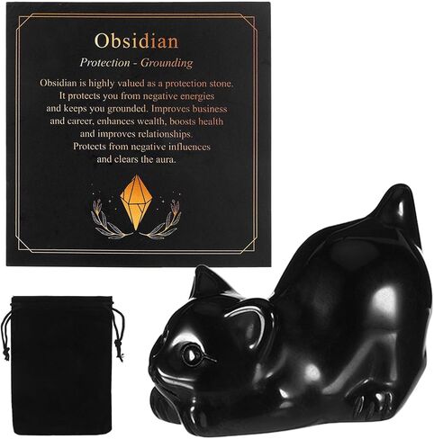 Cat Decor Gift Statue with Card and Gift Bag for Office Room Desk Decor, Crystal Cat Figurines Ornament Polished Gemstone Hand-Carved Animal Statue for Women Men (Purple) in Kuwait