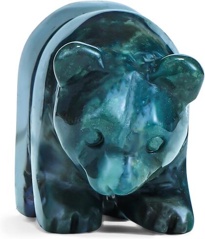 SMQ 2" Crystal Bear Statue, Natural Gemstone Handmade Figurine Sculpture, Healing Crystal Animal Stone Office Home Decor Collectibles Gift (Ocean Jasper) in Saudi Arabia