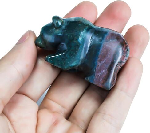 SMQ 2" Crystal Bear Statue, Natural Gemstone Handmade Figurine Sculpture, Healing Crystal Animal Stone Office Home Decor Collectibles Gift (Ocean Jasper) in Saudi Arabia