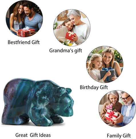 SMQ 2" Crystal Bear Statue, Natural Gemstone Handmade Figurine Sculpture, Healing Crystal Animal Stone Office Home Decor Collectibles Gift (Ocean Jasper) in Saudi Arabia