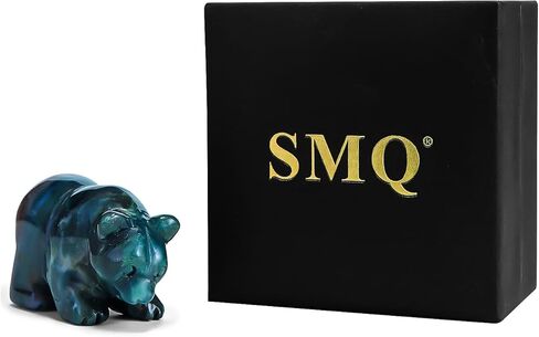 SMQ 2" Crystal Bear Statue, Natural Gemstone Handmade Figurine Sculpture, Healing Crystal Animal Stone Office Home Decor Collectibles Gift (Ocean Jasper) in Saudi Arabia
