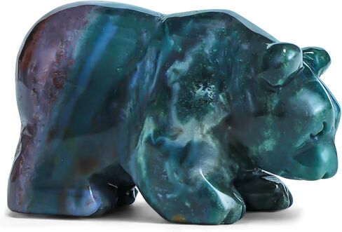 SMQ 2" Crystal Bear Statue, Natural Gemstone Handmade Figurine Sculpture, Healing Crystal Animal Stone Office Home Decor Collectibles Gift (Ocean Jasper) in Saudi Arabia