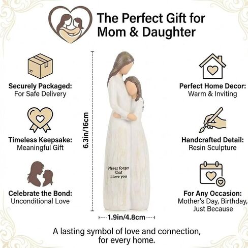 QIANLING Gifts for Mom - Hand-Painted Mother Daughter Figurines - Perfect Birthday, Mother’s Day, Christmas, or Mother of The Bride Gift (Cream Hug) in Saudi Arabia