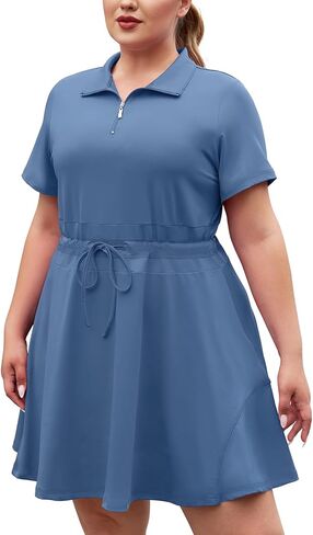 فستان جولف نسائي من Tanst Sky بمقاس كبير مع شورت قصير الأكمام وسحّاب للتنس، مجموعة من قطعتين in Kuwait