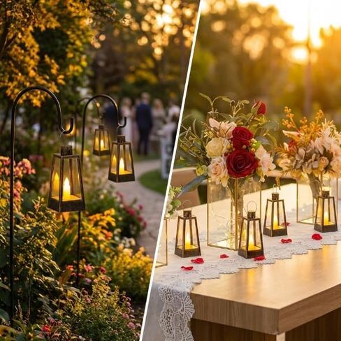 Romadedi Mini Decorative Lantern for Centerpieces - 10 Pcs Gold Vintage Candle Lanterns with Flickering LED Candles for Wedding Table Halloween Christmas Party Decor, Battery Included in Kuwait