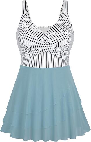 Arolina Women Plus Size One Piece Swimsuits Mesh Ruffle Swimdress Modest Bathing Suit Front Cross Swim Suits with Bottom in Kuwait