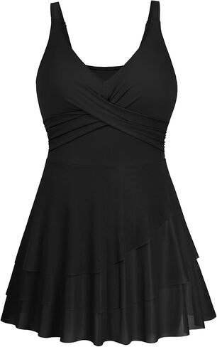 Arolina Women Plus Size One Piece Swimsuits Mesh Ruffle Swimdress Modest Bathing Suit Front Cross Swim Suits with Bottom in Saudi Arabia