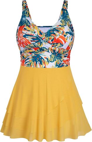 Arolina Women Plus Size One Piece Swimsuits Mesh Ruffle Swimdress Modest Bathing Suit Front Cross Swim Suits with Bottom in Saudi Arabia
