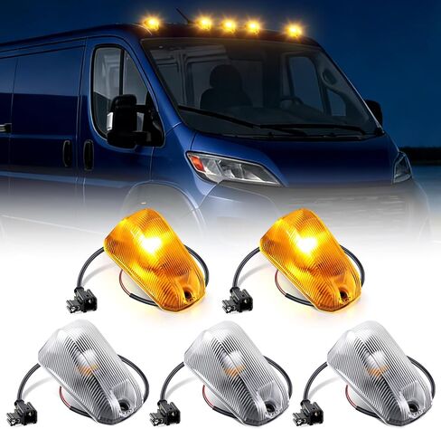 YCLL 5PCS Front Roof Top Marker Lights for 2014-2025 Dodge Ram ProMaster 1500 2500 3500 Cab Marker Light, Clear Len Cab Lights, Roof Running Light with Housing Harness & 5X T10 Bulbs in Kuwait