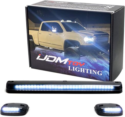 iJDMTOY 3pc Smoked Lens Full White LED Cab Roof Clearance Light Kit Compatible With 2007-14 Chevy GMC Silverado Sierra 2500HD 3500HD, Also Universal Fit For Many Other Trucks in Saudi Arabia
