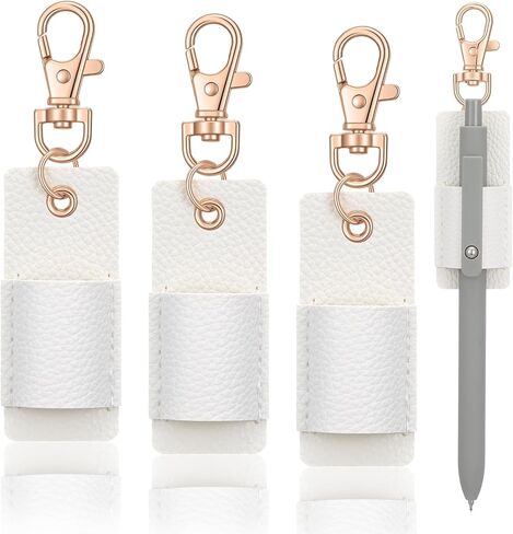 Lanyard Pen Holder,3 Pcs Anti-lost Leather Badge Pen Holder Clip Portable Retractable Pens Stand Badges Clipboard for Nurses Office Belt Keychain White in Kuwait