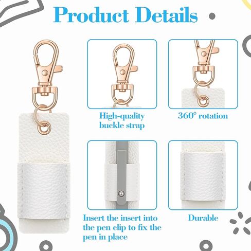 Lanyard Pen Holder,3 Pcs Anti-lost Leather Badge Pen Holder Clip Portable Retractable Pens Stand Badges Clipboard for Nurses Office Belt Keychain White in Kuwait