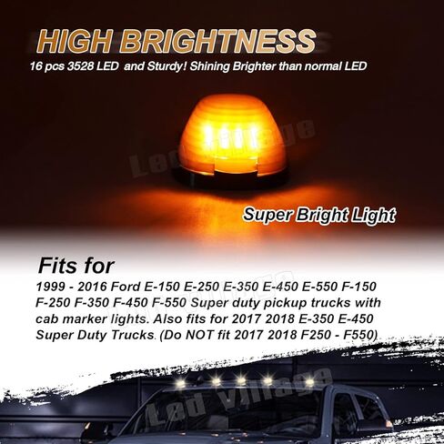 5 Pcs Smoked Lens Amber Cab Roof Marker Running Lamps, F150 F250 F350 F450 F550 F650 F750 E150 E250 E350 E450 1999-2016 Super Duty Pickup Trucks Trailer 12V DC in Kuwait