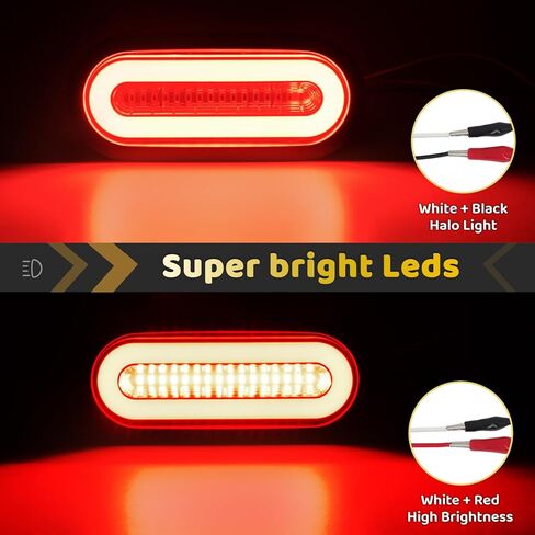 2pcs 6 "بوصة عدسة واضحة البيضاوي الأحمر 52 المصابيح مقطورة أضواء ث / شفة سطح جبل هالو LED الفرامل إيقاف تشغيل أضواء الذيل 【براءة اختراع 】 IP67 غاطسة لشاحنة قارب / RV / فان، DC 12V in Kuwait