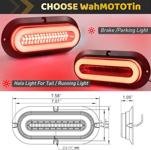 2pcs 6 "بوصة عدسة واضحة البيضاوي الأحمر 52 المصابيح مقطورة أضواء ث / شفة سطح جبل هالو LED الفرامل إيقاف تشغيل أضواء الذيل 【براءة اختراع 】 IP67 غاطسة لشاحنة قارب / RV / فان، DC 12V in Kuwait