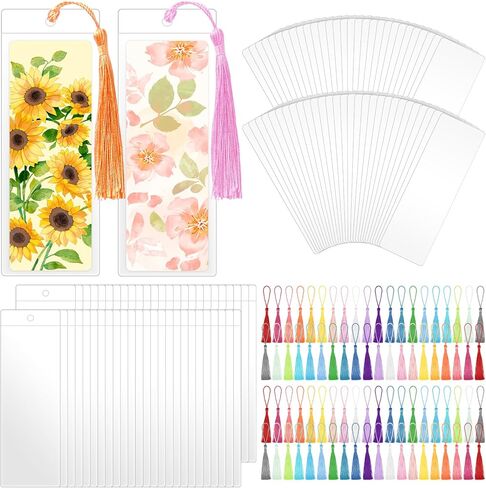 100 Sets Kraft Paper Blank Bookmarks with Tassels and Clear Bookmark Sleeves, Cardstock DIY Bookmark Making Kit for DIY Craft Projects, Gift Tag, School Supply, Party Favor in Kuwait
