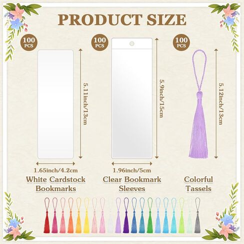 100 Sets Kraft Paper Blank Bookmarks with Tassels and Clear Bookmark Sleeves, Cardstock DIY Bookmark Making Kit for DIY Craft Projects, Gift Tag, School Supply, Party Favor in Kuwait