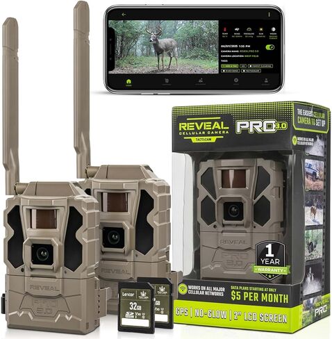 TACTACAM Reveal Pro 3.0 Cellular Trail Camera - Multi-Cellular Network, GPS, 2" LCD, No-Glow IR, Wi-Fi Enabled, HD Photos & 1080p Videos, Long Battery Life, Fast Trigger (2PK) + Two 32GB SD Cards in Saudi Arabia