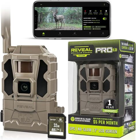 TACTACAM Reveal Pro 3.0 Cellular Trail Camera - Multi-Cellular Network, GPS, 2" LCD, No-Glow IR, Wi-Fi Enabled, HD Photos & 1080p Videos, Long Battery Life, Fast Trigger (2PK) + Two 32GB SD Cards in Kuwait