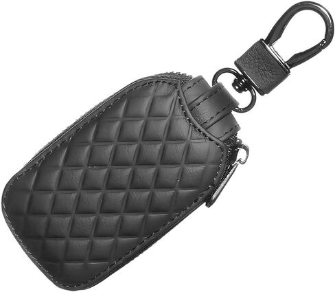 حافظة مفاتيح السيارة الذكية، غطاء جلدي لمفتاح التحكم عن بعد مع خطاف معدني، منظم حامل سلسلة مفاتيح بسحاب، عالمي لمفاتيح السيارة (أسود) in Kuwait