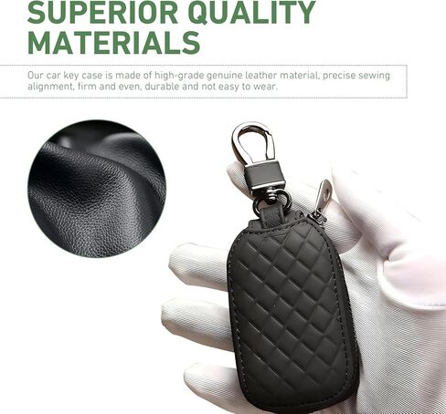 حافظة مفاتيح السيارة الذكية، غطاء جلدي لمفتاح التحكم عن بعد مع خطاف معدني، منظم حامل سلسلة مفاتيح بسحاب، عالمي لمفاتيح السيارة (أسود) in Kuwait
