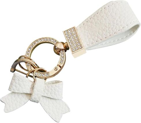 Bling Car Rhinestone Bow Leather Keychain Pendant, Alloy + PU Leather Portable Creative Cute Key Ring, Universal for Cars (Black) in Kuwait