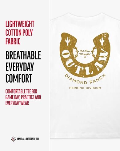 Baseball Lifestyle 101 Boy's Outlaw Wranglin T-Shirt, Short Sleeve, Crew Neck, Youth Sizes S-XL in Kuwait