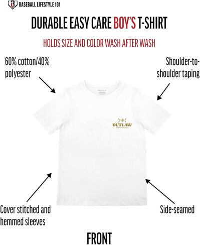 Baseball Lifestyle 101 Boy's Outlaw Wranglin T-Shirt, Short Sleeve, Crew Neck, Youth Sizes S-XL in Kuwait