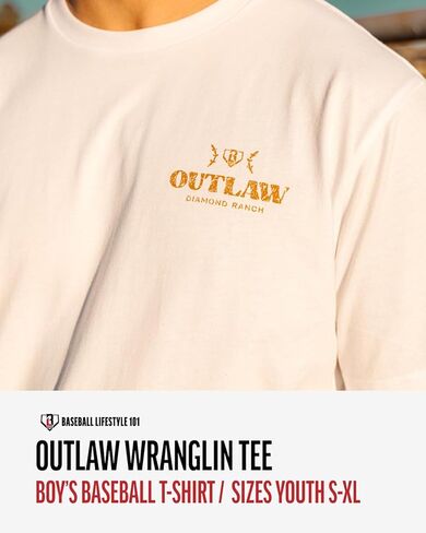 Baseball Lifestyle 101 Boy's Outlaw Wranglin T-Shirt, Short Sleeve, Crew Neck, Youth Sizes S-XL in Kuwait