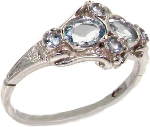 925 Sterling Silver Real Genuine Aquamarine Womens Band Ring in Kuwait