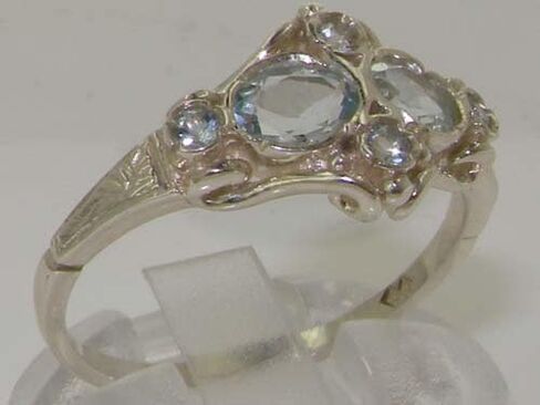 925 Sterling Silver Real Genuine Aquamarine Womens Band Ring in Kuwait