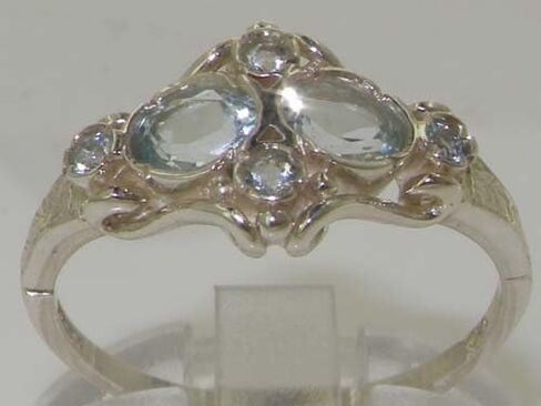 925 Sterling Silver Real Genuine Aquamarine Womens Band Ring in Kuwait