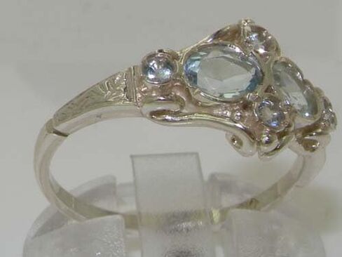925 Sterling Silver Real Genuine Aquamarine Womens Band Ring in Kuwait