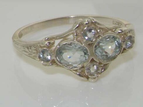 925 Sterling Silver Real Genuine Aquamarine Womens Band Ring in Kuwait