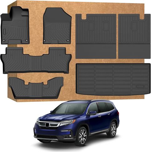 سجادات أرضية لسيارة Honda Pilot 7 Passengers 2016-2022 (فقط لمقعد الكابتن / 7 مقاعد)، شديدة التحمل مقاومة للماء وغير قابلة للانزلاق وحماية من جميع الأحوال الجوية مخصصة، سجادات أرضية وبطانة البضائع وسجادة ظهر المقعد in Saudi Arabia