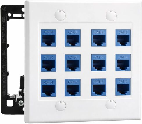 داي تيك لوحة حائط ايثرنت - 12 منفذ ار جيه 45 كات 6، مقبس حائط انثى الى انثى كات 6 مقبس حائط كيستون، قابس ايثرنت في منفذ الحائط، لاعداد مخرج الشبكة - ابيض in Kuwait