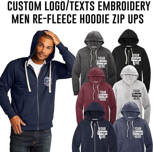 INK STITCH Men DT8102 Custom Logo Texts Embroidery Re-fleece Full Zip Hoodies - Multicolors in Saudi Arabia