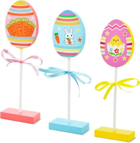 3 Sets Easter Table Centerpiece Decor, Easter Tiered Tray Decoration Egg Bunny Carrot Colorful Spring Wooden Sign Tabletop for Home, Mantel, and Dining Table in Kuwait