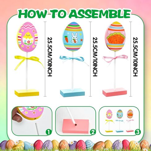 3 Sets Easter Table Centerpiece Decor, Easter Tiered Tray Decoration Egg Bunny Carrot Colorful Spring Wooden Sign Tabletop for Home, Mantel, and Dining Table in Kuwait