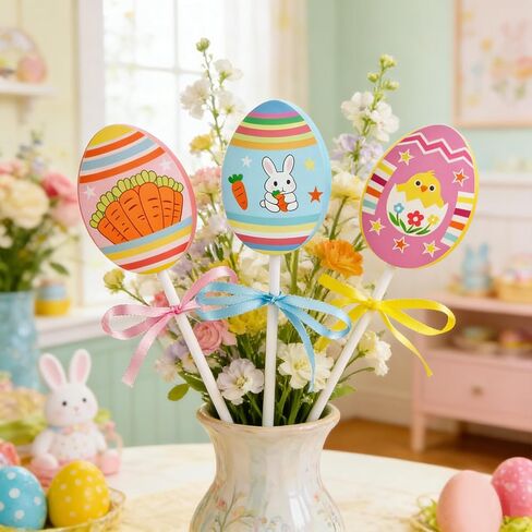 3 Sets Easter Table Centerpiece Decor, Easter Tiered Tray Decoration Egg Bunny Carrot Colorful Spring Wooden Sign Tabletop for Home, Mantel, and Dining Table in Kuwait