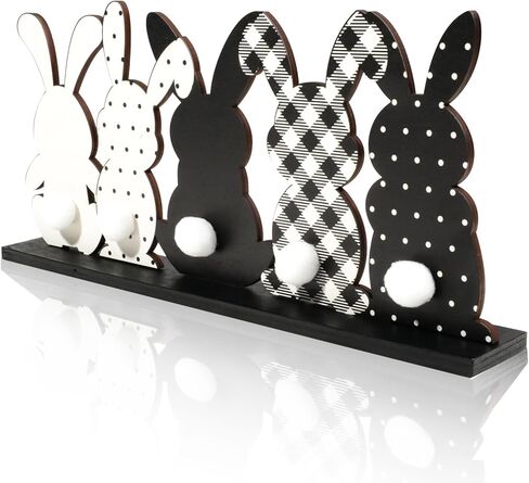 Easter Table Decor - Black and White Bunny Wooden Table Sign,Vintage Easter Decor for Home,Standing Table Top Decor,Spring Table Centerpiece(11.8x5.2 Inch) in Saudi Arabia