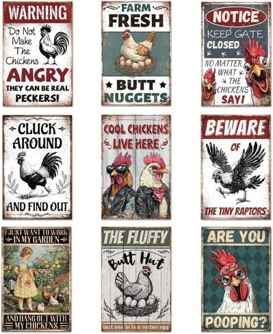 9 Pcs Chicken Coop Signs, Funny Chicken Signs Decor 8×12 Inch, Metal Tin Sign, Chickens Coops Accessories Garden Sign, Chickens Lovers Gift Easter Decorations Outdoor Decor for Farm Yard in Kuwait