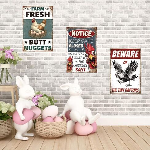 9 Pcs Chicken Coop Signs, Funny Chicken Signs Decor 8×12 Inch, Metal Tin Sign, Chickens Coops Accessories Garden Sign, Chickens Lovers Gift Easter Decorations Outdoor Decor for Farm Yard in Kuwait