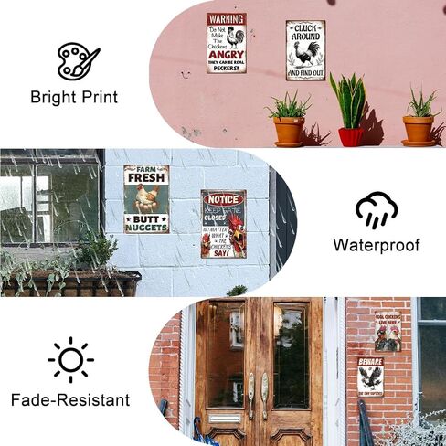 9 Pcs Chicken Coop Signs, Funny Chicken Signs Decor 8×12 Inch, Metal Tin Sign, Chickens Coops Accessories Garden Sign, Chickens Lovers Gift Easter Decorations Outdoor Decor for Farm Yard in Kuwait