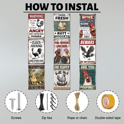 9 Pcs Chicken Coop Signs, Funny Chicken Signs Decor 8×12 Inch, Metal Tin Sign, Chickens Coops Accessories Garden Sign, Chickens Lovers Gift Easter Decorations Outdoor Decor for Farm Yard in Kuwait